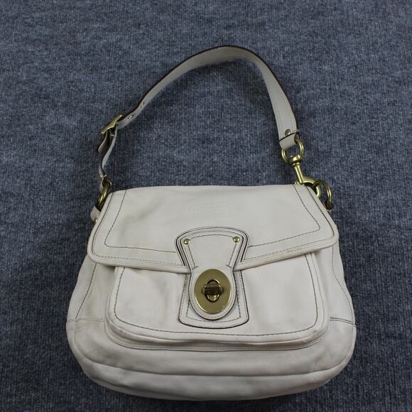 Vintage Coach Shoulder Bag Legacy Ali Flap Leather Turnlock F12854 Satchel White - Picture 1 of 16